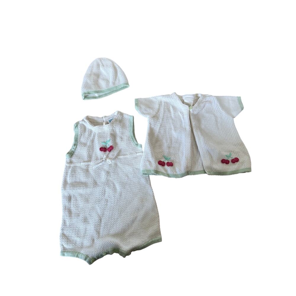 Little me vintage cherry knit three piece infant outfit